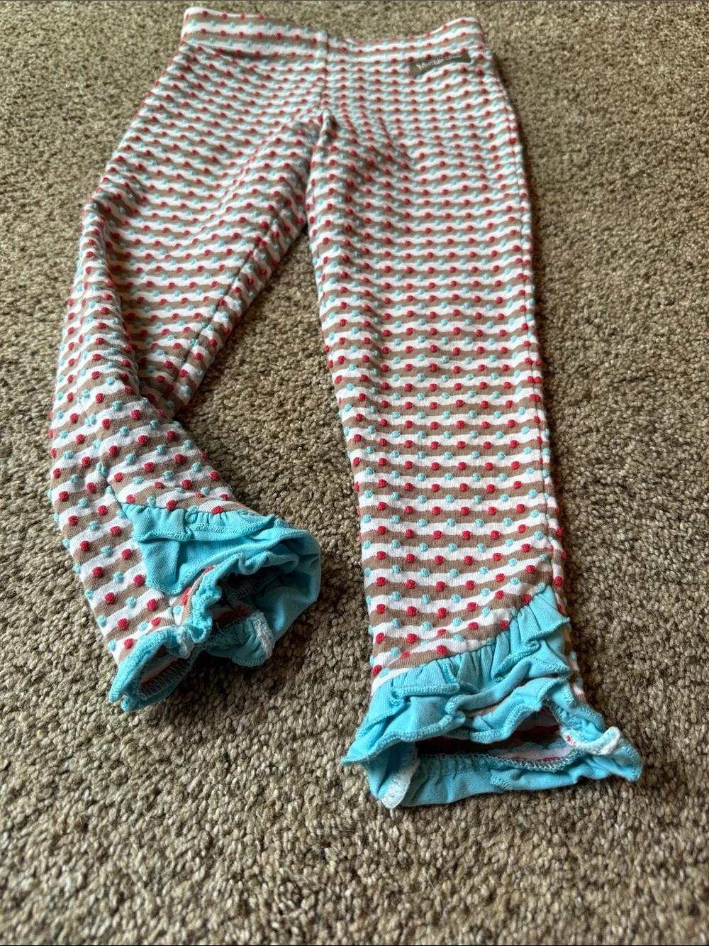 Matilda Jane | White Leggings with Red, Brown & Aqua Dot Stripes